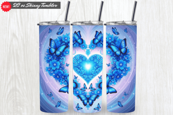 Blue Heart Butterfly Flower Tumbler Wrap