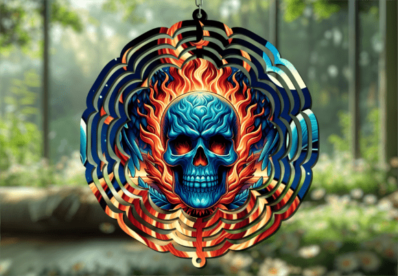 Blue Skull Flaming Fire Wind Spinner: A Unique Addition to Your Outdoor Decor