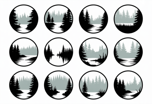 Circle Forest Lake Landscape SVG Bundle