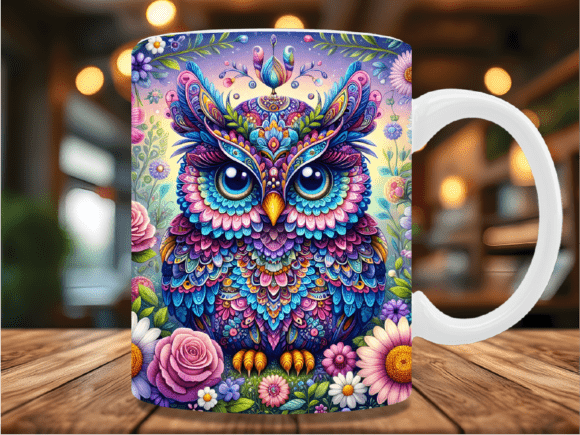 Colorful Boho Floral Owl Bird Mug Wrap – A Creative Upgrade for Your Sublimation Projects