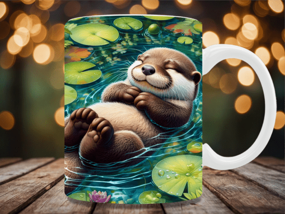 Cute Otter Sleeping Water Mug Wrap for Custom Sublimation Printing