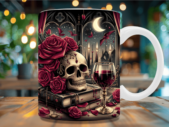 Dark Skull Wine Moonlight Mug Wrap: A Premium Sublimation Design for Custom Mugs