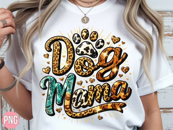 Dog Mama Leopard Print Paw Heart PNG