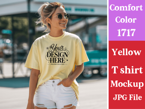 Enhancing Product Presentation with Yellow Comfort Colors 1717 Summer Beach Mockups