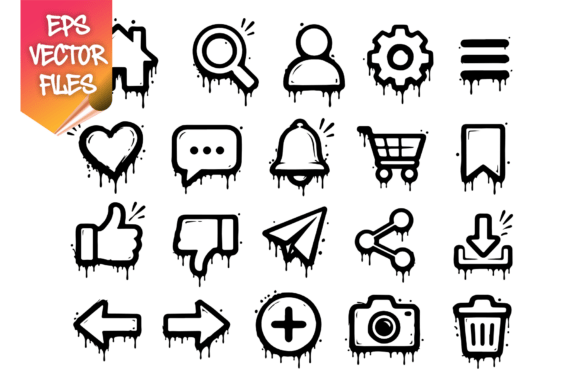 Free Grunge Graffiti UI Icon Set Vector