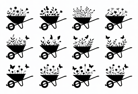 Garden Wheelbarrow Flower Butterfly SVG