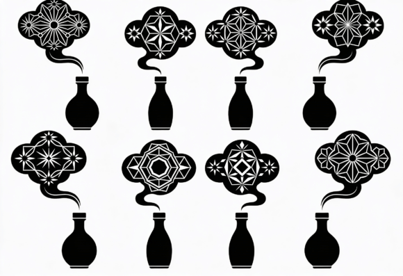 Japanese Geometric Pattern Bottle Smoke: A Modern Design for Creative Projects