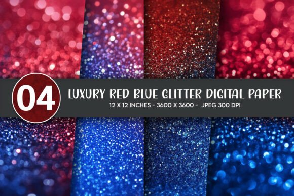 Luxury Red Blue Glitter Digital Paper: A Versatile Design Resource for Creative Projects