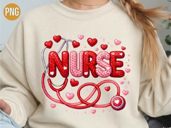 Nurse Heart Stethoscope Knitted Art PNG