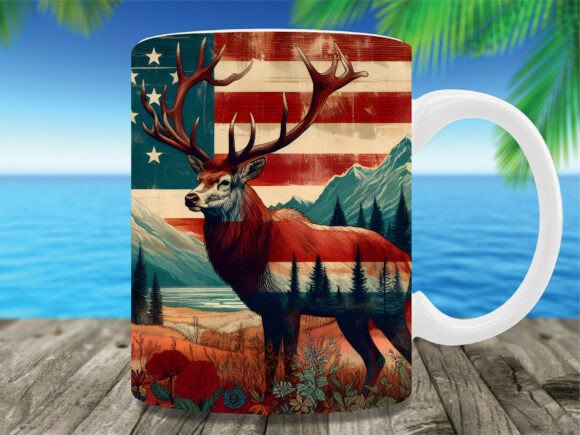 Patriotic Elk Deet Mountain USA Mug Wrap