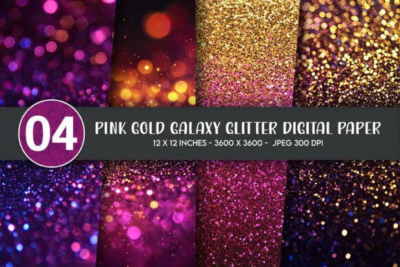 Pink Gold Galaxy Glitter Digital Paper: A Versatile Design Asset for Creative Projects