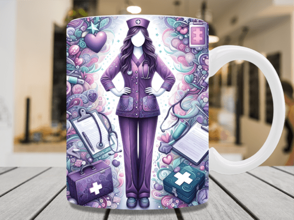 Purple Nurse Hero Illustration Mug Wrap: A Creative Solution for Custom Mugs