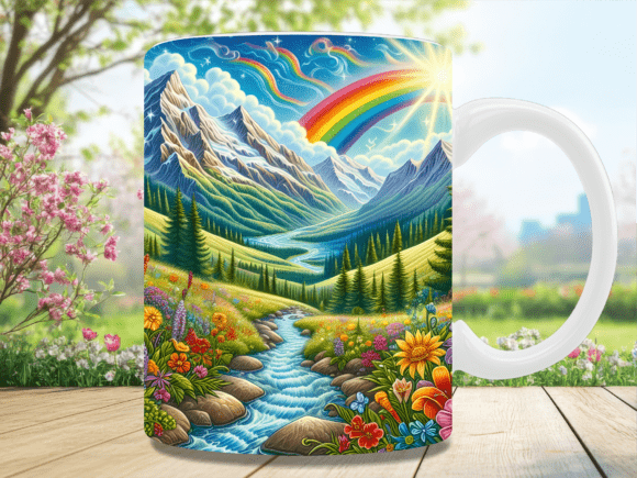 Rainbow Mountain River Landscape Mug Wrap