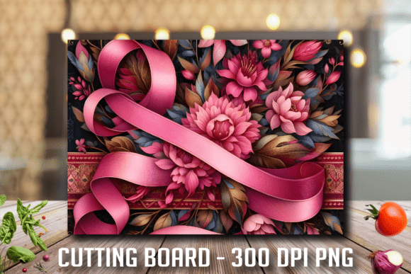 Retro Pink Ribbon Floral Cutting Board