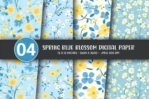 Spring Blue Blossom Digital Paper