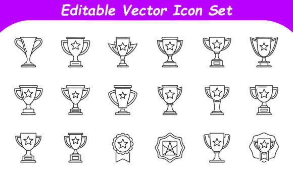 Vector Trophy Icons Set with Champion