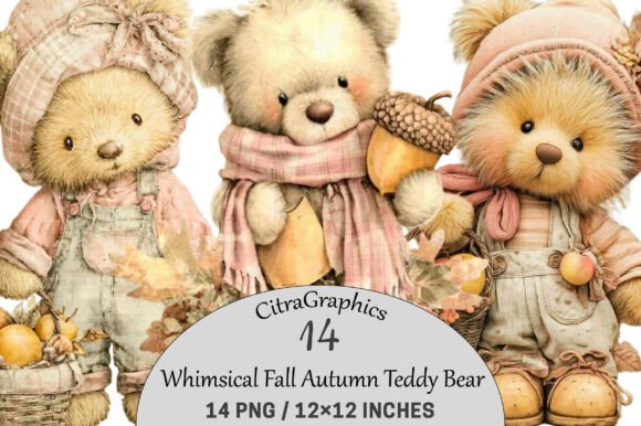 Whimsical Fall Autumn Teddy Bear Clipart: A Creative Resource for Designers and Creators